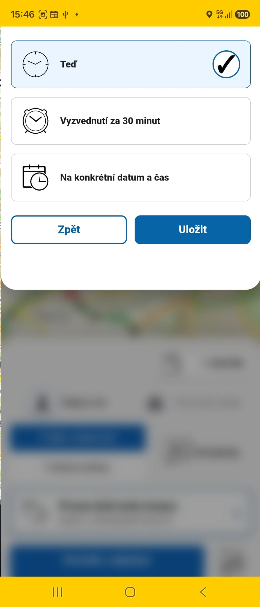 Výběr času vyzvednutí